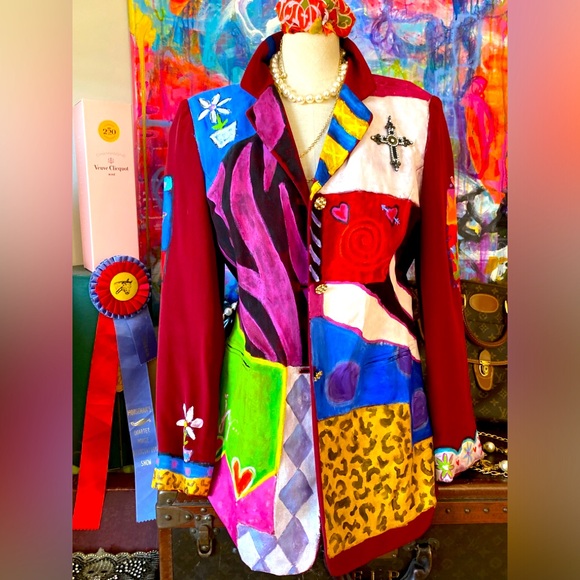 Laugh in Color Studio -me🥰 Happy FUN Hand-painted Wearable ART Blazer Jacket 🎨🥰💖